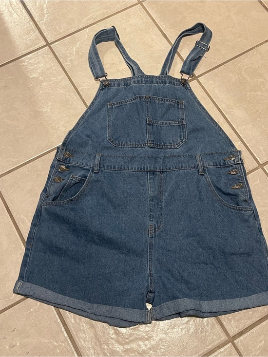 None Denim - Women’s Casual Denim Overall Shorts Jeggings - Blue Large